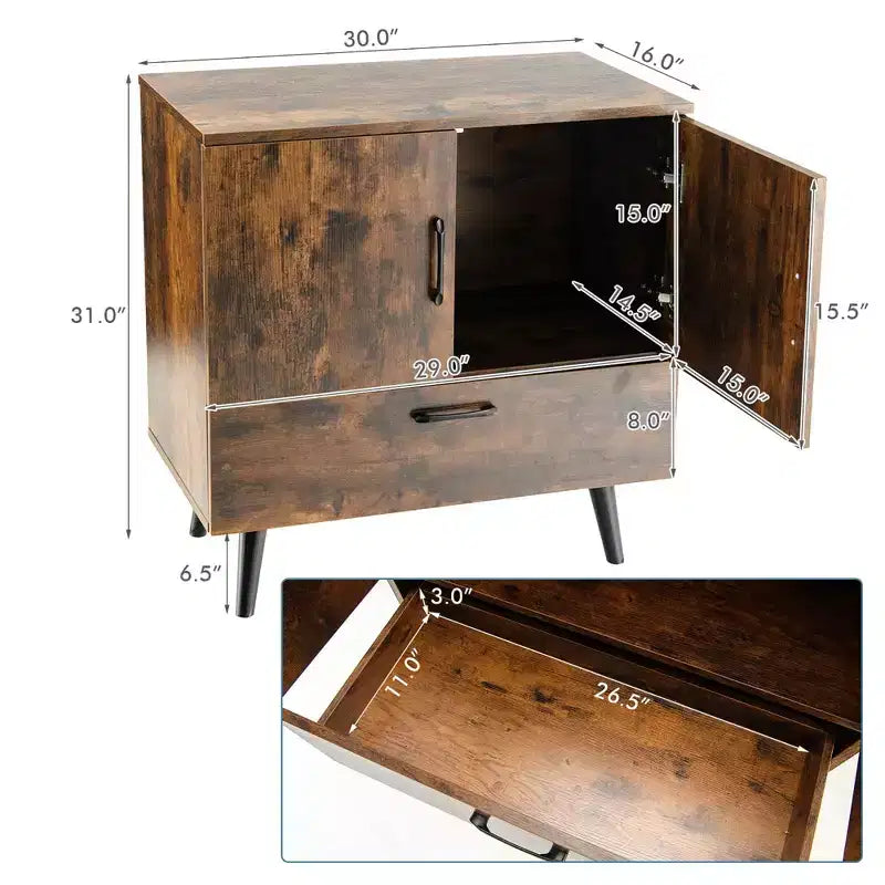 Costway Armoire de rangement Mid-Century Buffet Accent Desserte Entrée Cuisine Blanc/Marron