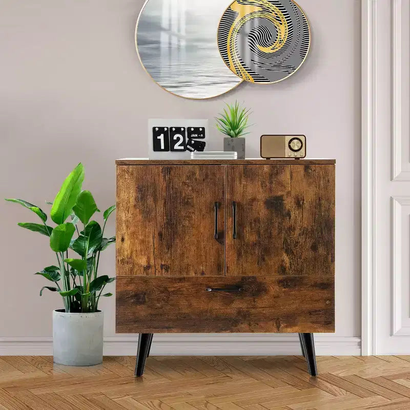 Costway Armoire de rangement Mid-Century Buffet Accent Desserte Entrée Cuisine Blanc/Marron