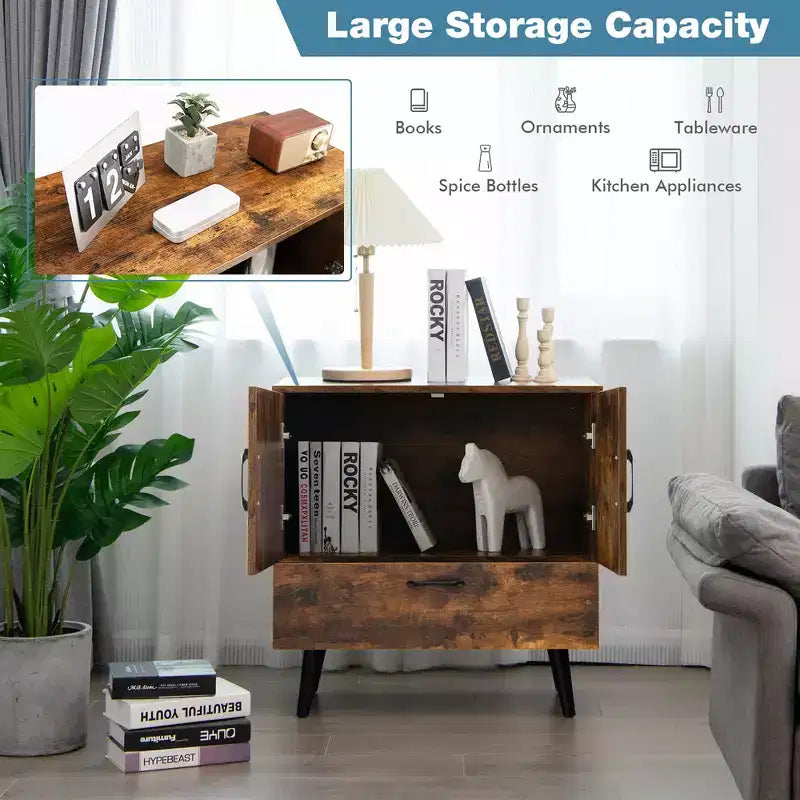 Costway Armoire de rangement Mid-Century Buffet Accent Desserte Entrée Cuisine Blanc/Marron