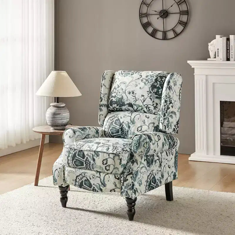 Fauteuil inclinable contemporain manuel moderne à oreilles avec pieds en bois d'hévéa Asikli | Karat Home – Gris