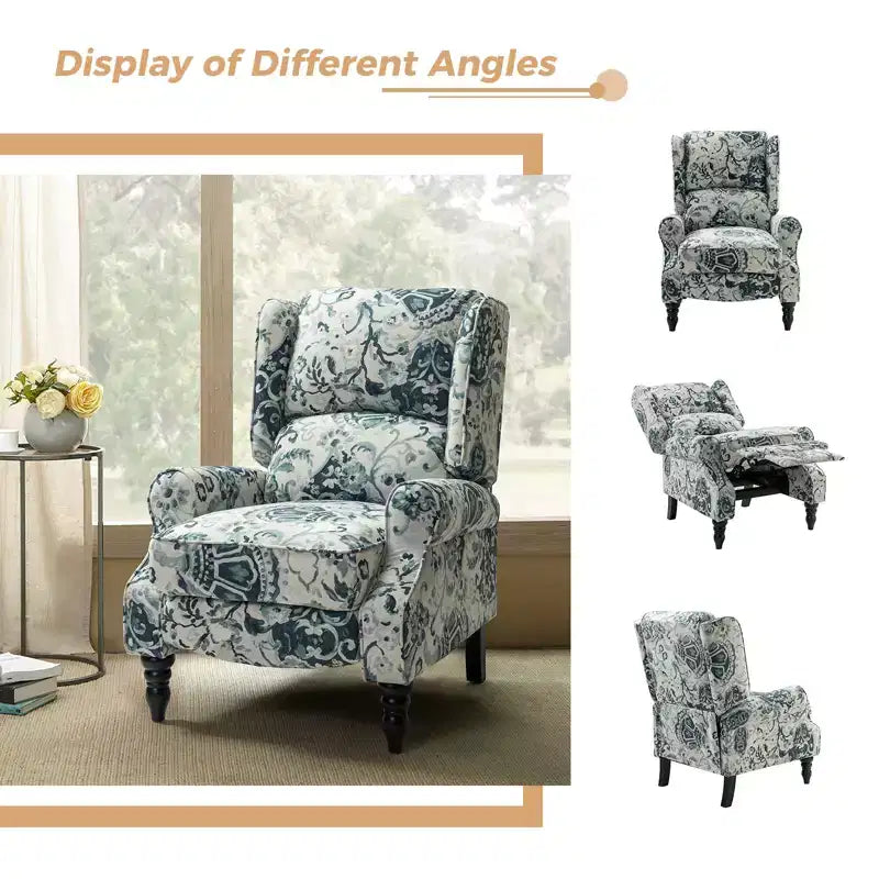 Fauteuil inclinable contemporain manuel moderne à oreilles avec pieds en bois d'hévéa Asikli | Karat Home – Gris