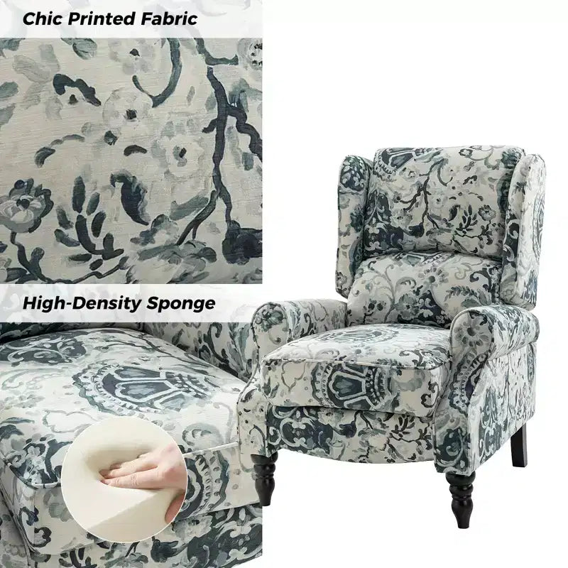 Fauteuil inclinable contemporain manuel moderne à oreilles avec pieds en bois d'hévéa Asikli | Karat Home – Gris