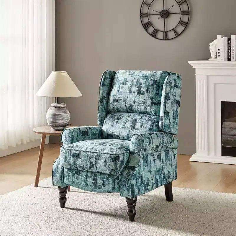 Fauteuil inclinable contemporain manuel moderne à oreilles avec pieds en bois d'hévéa Asikli | Karat Home – Gris