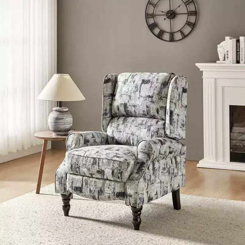 Fauteuil inclinable contemporain manuel moderne à oreilles avec pieds en bois d'hévéa Asikli | Karat Home – Gris