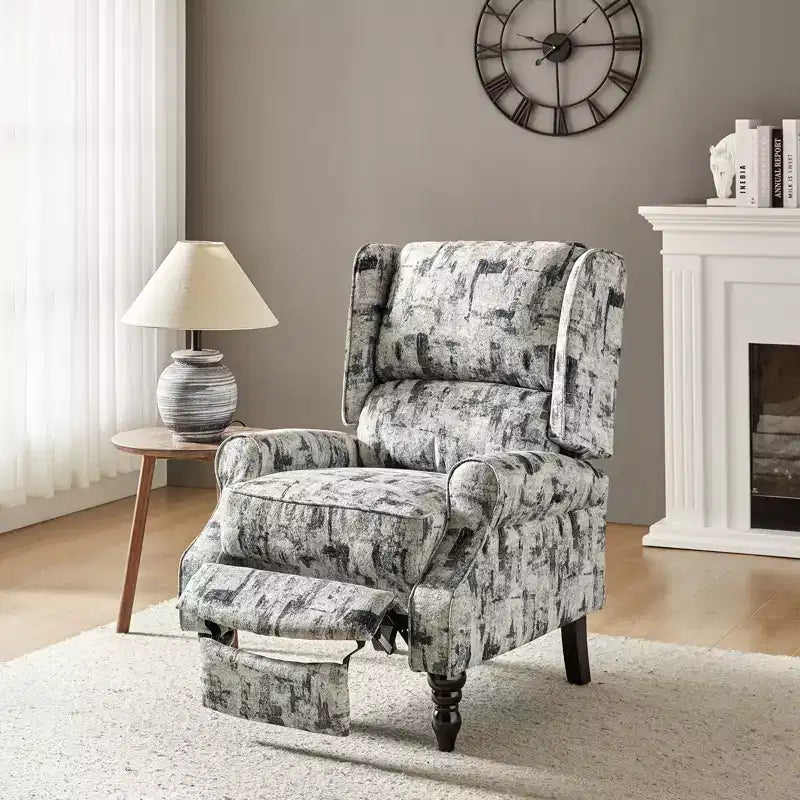 Fauteuil inclinable contemporain manuel moderne à oreilles avec pieds en bois d'hévéa Asikli | Karat Home – Gris