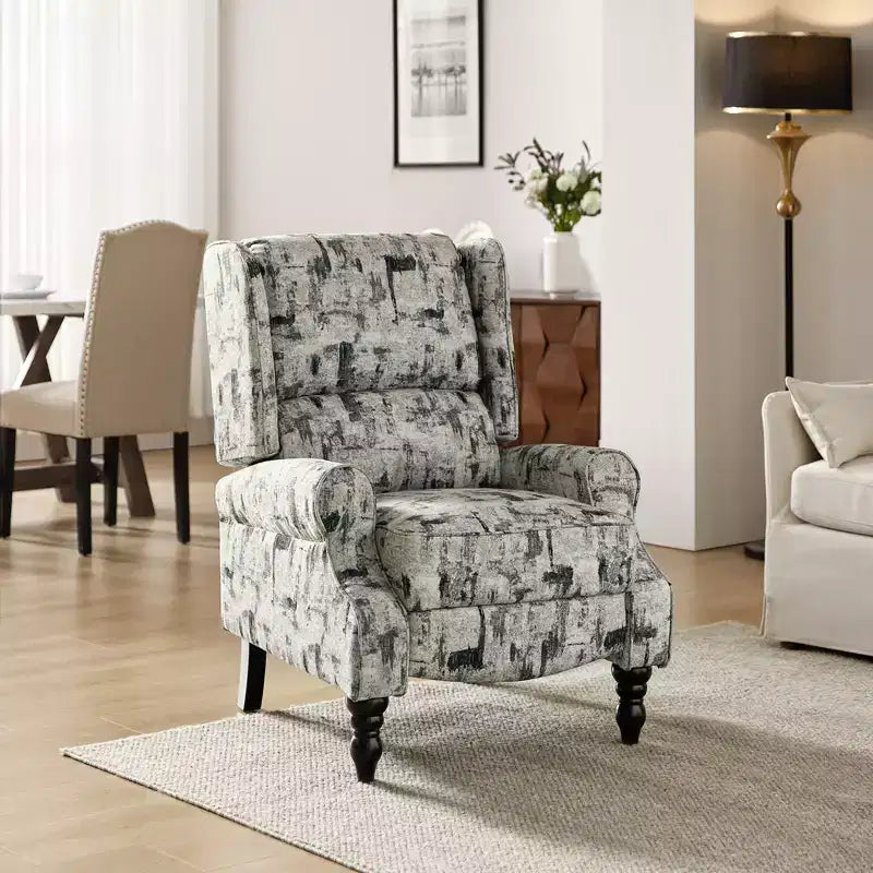 Fauteuil inclinable contemporain manuel moderne à oreilles avec pieds en bois d'hévéa Asikli | Karat Home – Gris