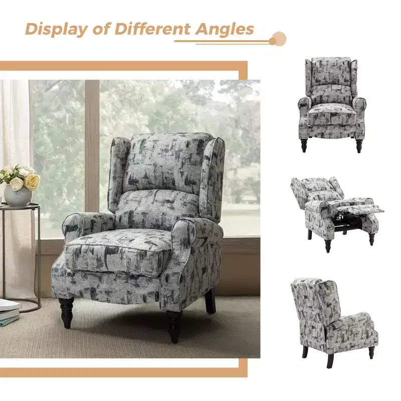 Fauteuil inclinable contemporain manuel moderne à oreilles avec pieds en bois d'hévéa Asikli | Karat Home – Gris