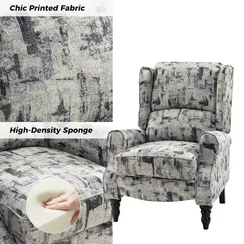 Fauteuil inclinable contemporain manuel moderne à oreilles avec pieds en bois d'hévéa Asikli | Karat Home – Gris
