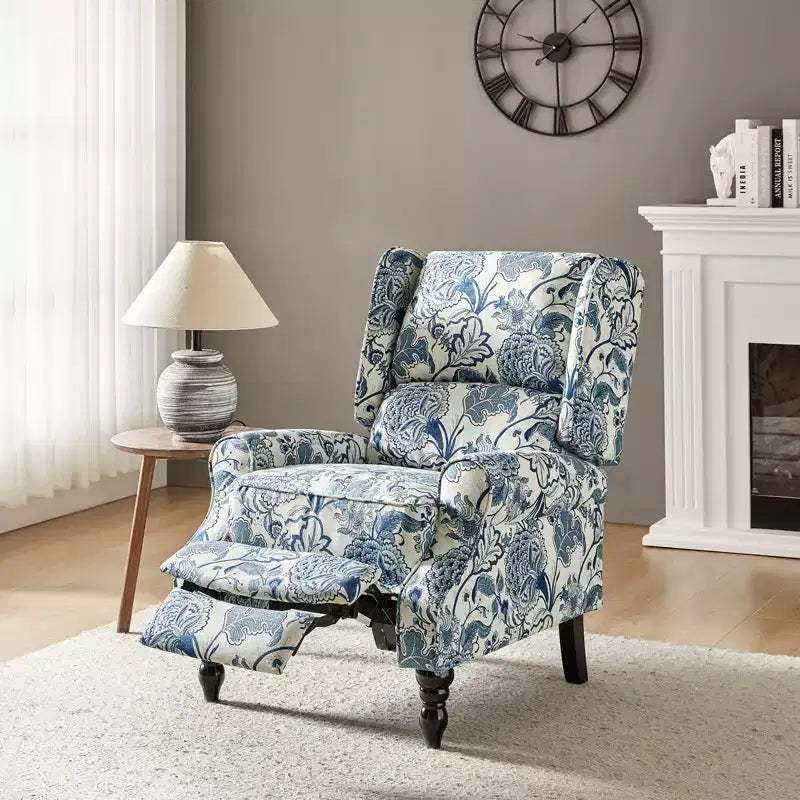 Fauteuil inclinable contemporain manuel moderne à oreilles avec pieds en bois d'hévéa Asikli | Karat Home – Gris