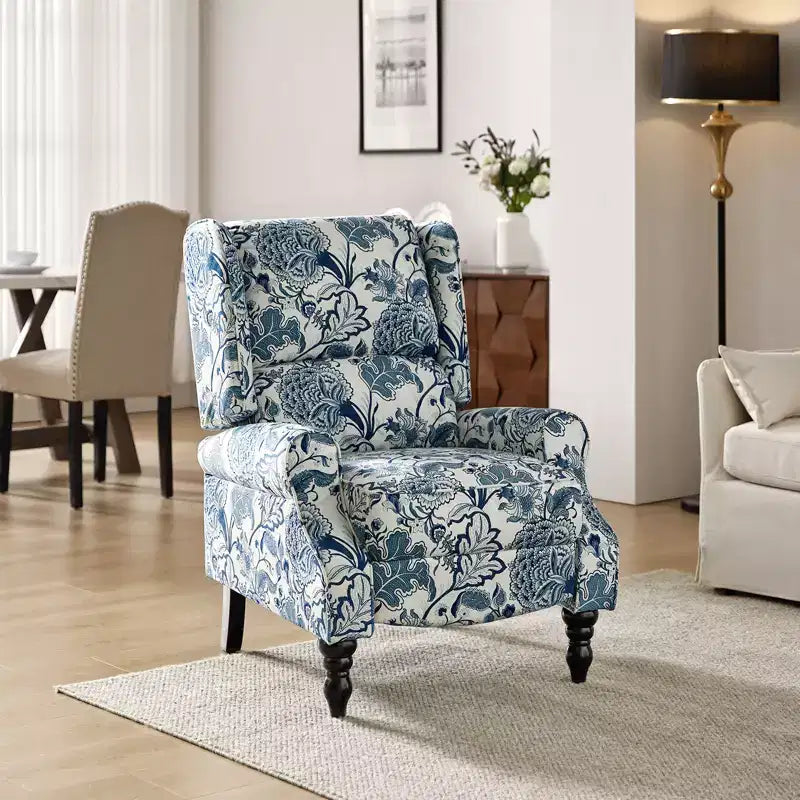 Fauteuil inclinable contemporain manuel moderne à oreilles avec pieds en bois d'hévéa Asikli | Karat Home – Gris