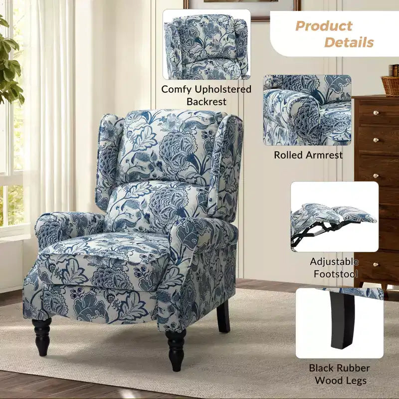 Fauteuil inclinable contemporain manuel moderne à oreilles avec pieds en bois d'hévéa Asikli | Karat Home – Gris