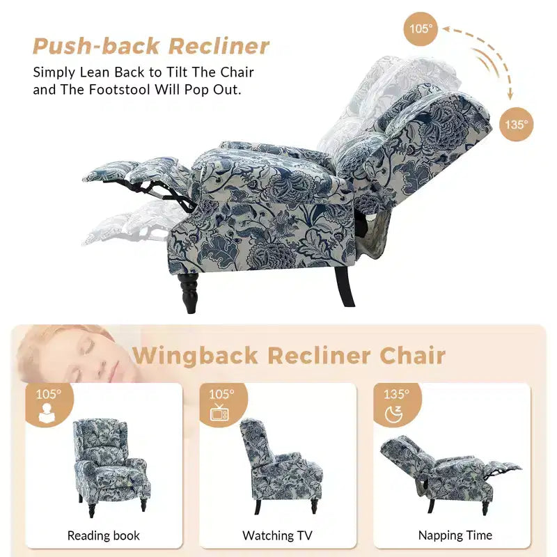 Fauteuil inclinable contemporain manuel moderne à oreilles avec pieds en bois d'hévéa Asikli | Karat Home – Gris