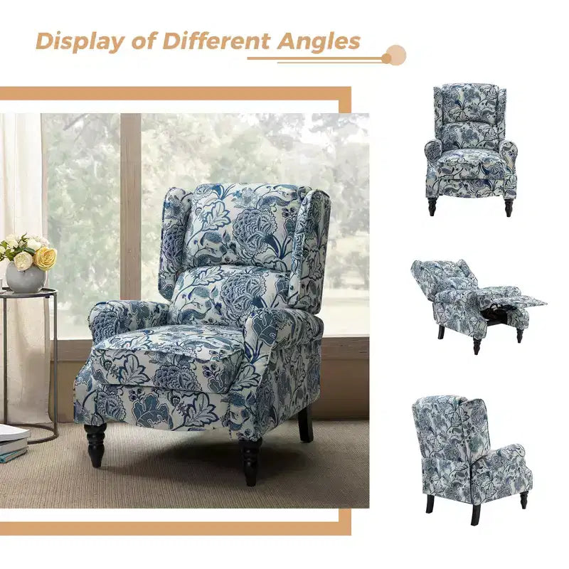 Fauteuil inclinable contemporain manuel moderne à oreilles avec pieds en bois d'hévéa Asikli | Karat Home – Gris