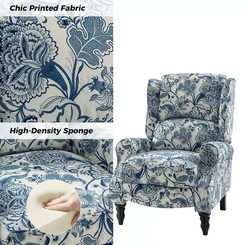 Fauteuil inclinable contemporain manuel moderne à oreilles avec pieds en bois d'hévéa Asikli | Karat Home – Gris