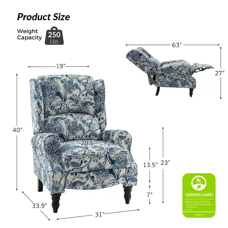 Fauteuil inclinable contemporain manuel moderne à oreilles avec pieds en bois d'hévéa Asikli | Karat Home – Gris