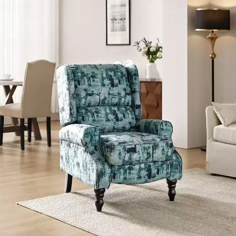 Fauteuil inclinable contemporain manuel moderne à oreilles avec pieds en bois d'hévéa Asikli | Karat Home – Gris