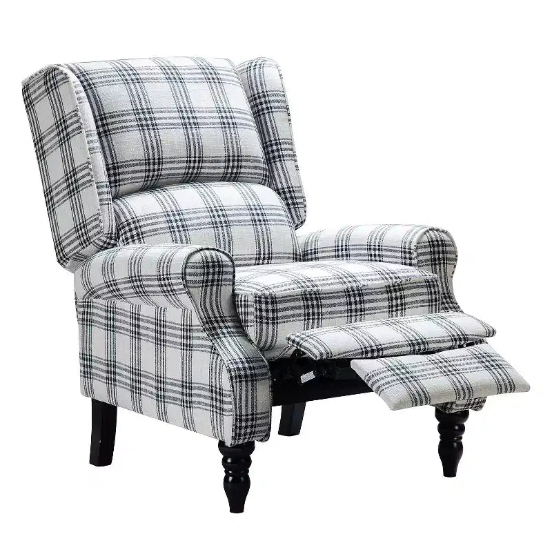 Fauteuil inclinable contemporain manuel moderne à oreilles avec pieds en bois d'hévéa Asikli | Karat Home – Gris