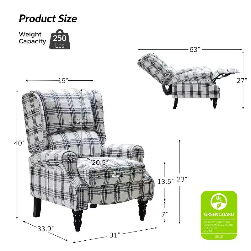 Fauteuil inclinable contemporain manuel moderne à oreilles avec pieds en bois d'hévéa Asikli | Karat Home – Gris