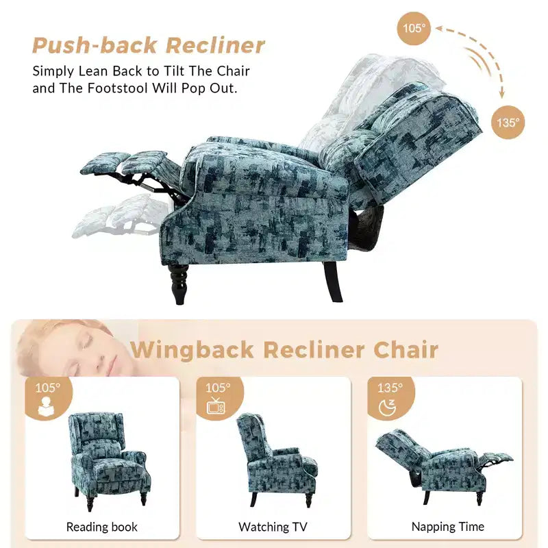 Fauteuil inclinable contemporain manuel moderne à oreilles avec pieds en bois d'hévéa Asikli | Karat Home – Gris