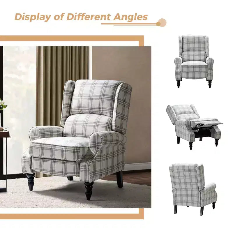 Fauteuil inclinable contemporain manuel moderne à oreilles avec pieds en bois d'hévéa Asikli | Karat Home – Gris