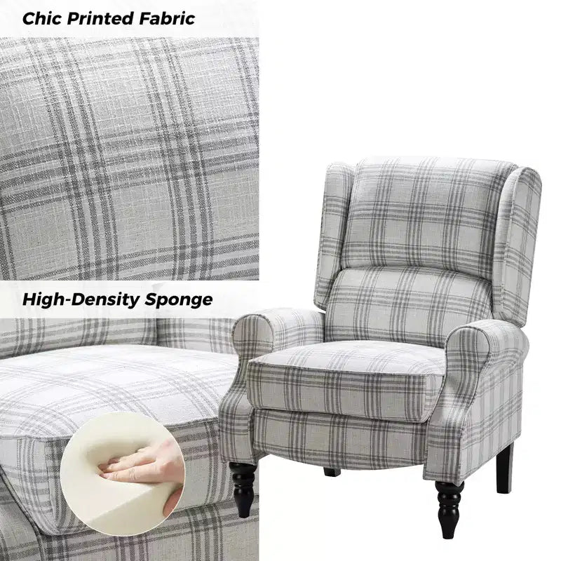 Fauteuil inclinable contemporain manuel moderne à oreilles avec pieds en bois d'hévéa Asikli | Karat Home – Gris