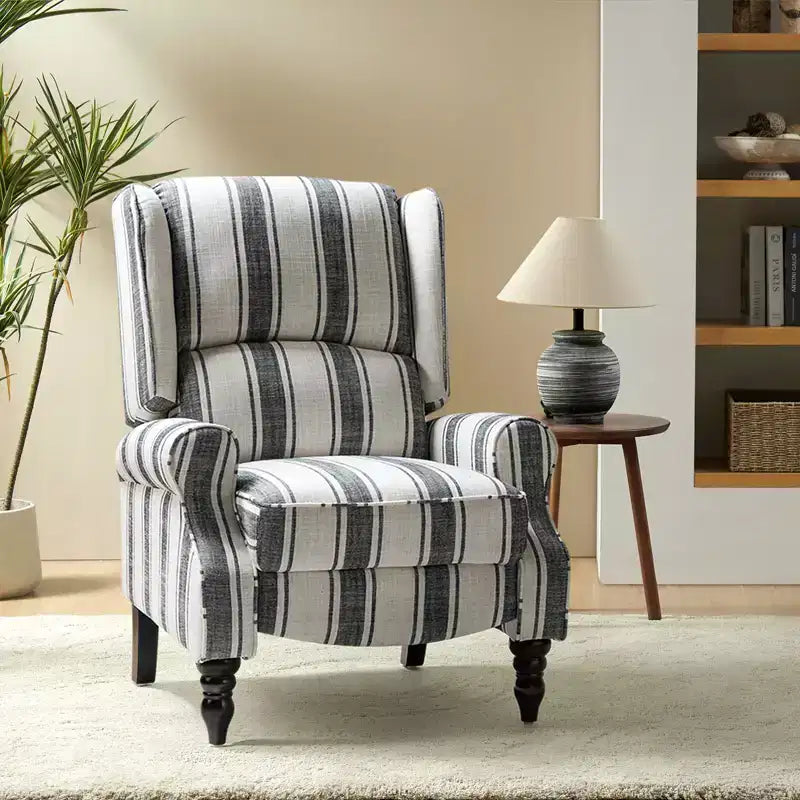 Fauteuil inclinable contemporain manuel moderne à oreilles avec pieds en bois d'hévéa Asikli | Karat Home – Gris