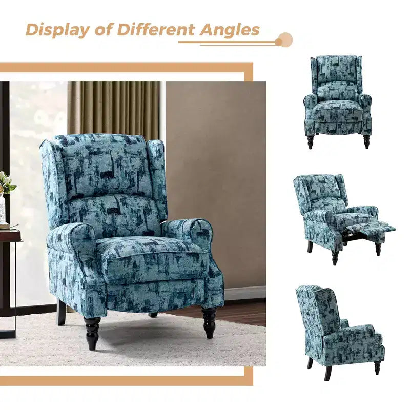 Fauteuil inclinable contemporain manuel moderne à oreilles avec pieds en bois d'hévéa Asikli | Karat Home – Gris