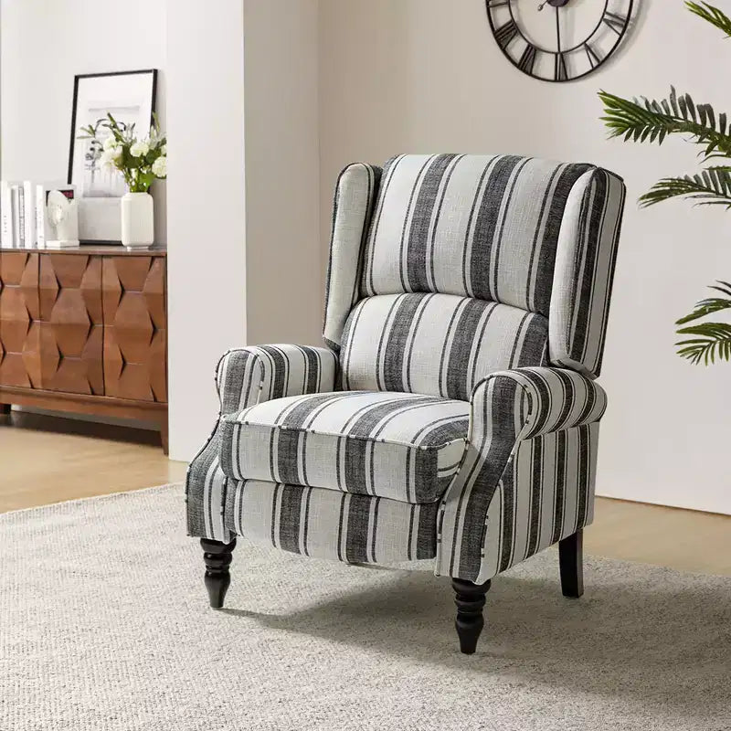 Fauteuil inclinable contemporain manuel moderne à oreilles avec pieds en bois d'hévéa Asikli | Karat Home – Gris