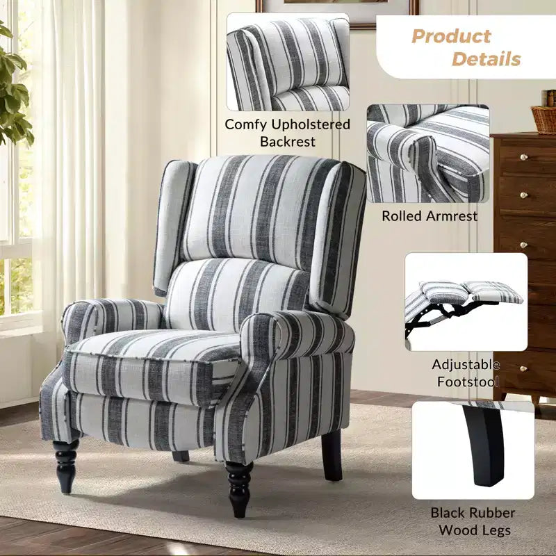 Fauteuil inclinable contemporain manuel moderne à oreilles avec pieds en bois d'hévéa Asikli | Karat Home – Gris