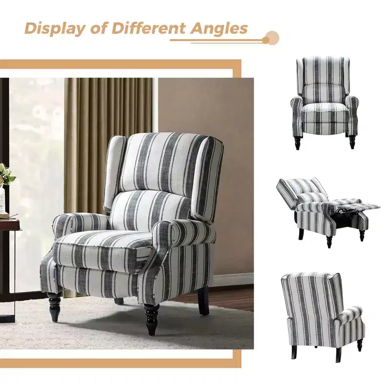 Fauteuil inclinable contemporain manuel moderne à oreilles avec pieds en bois d'hévéa Asikli | Karat Home – Gris