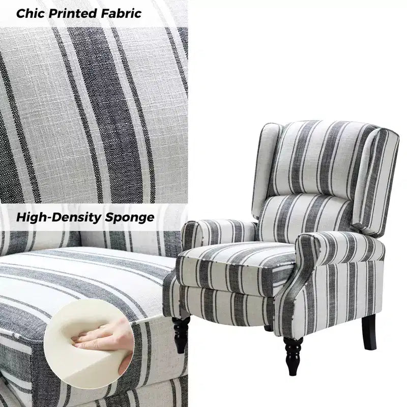 Fauteuil inclinable contemporain manuel moderne à oreilles avec pieds en bois d'hévéa Asikli | Karat Home – Gris