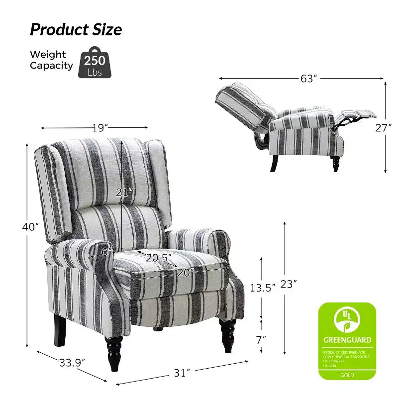 Fauteuil inclinable contemporain manuel moderne à oreilles avec pieds en bois d'hévéa Asikli | Karat Home – Gris