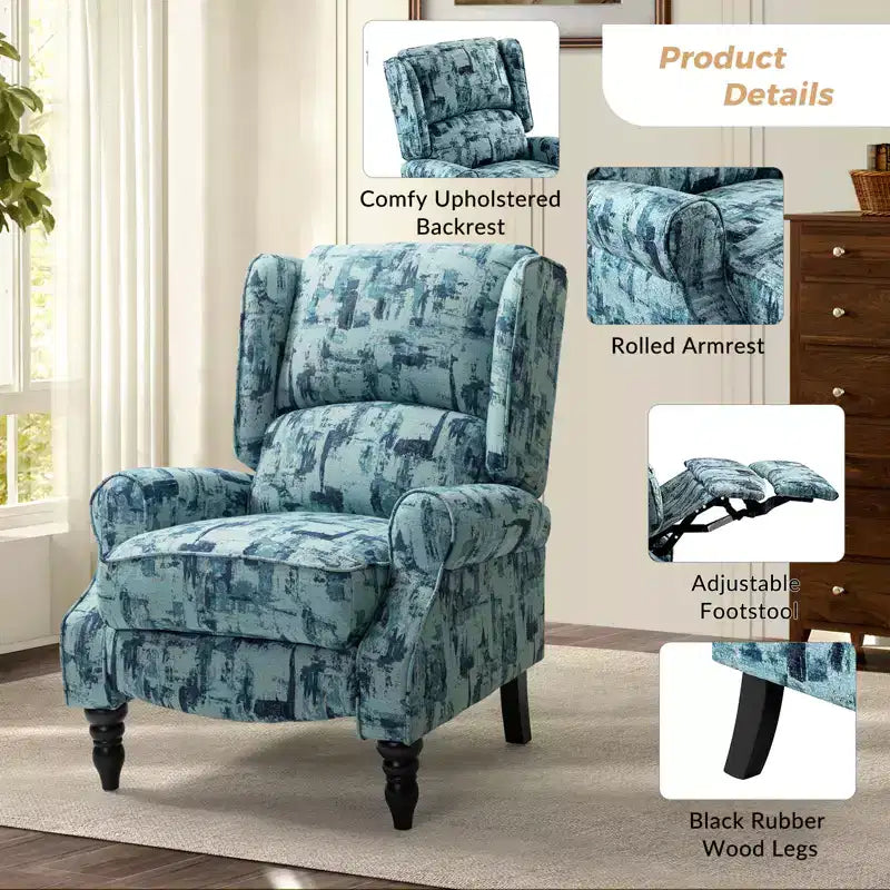Fauteuil inclinable contemporain manuel moderne à oreilles avec pieds en bois d'hévéa Asikli | Karat Home – Gris