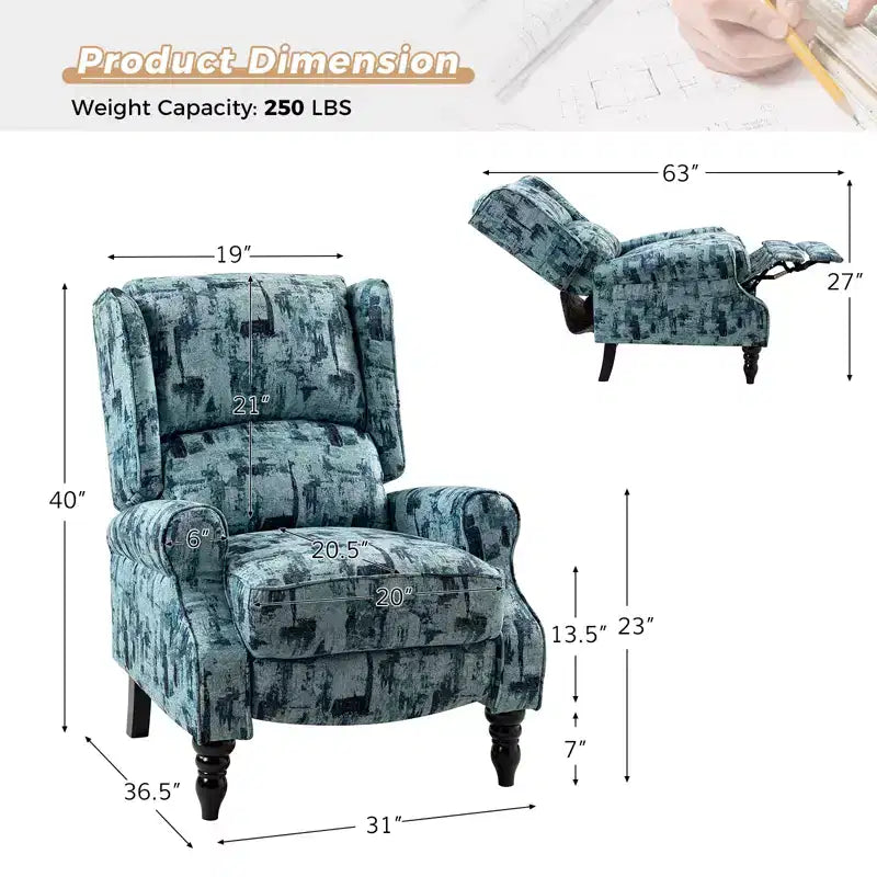 Fauteuil inclinable contemporain manuel moderne à oreilles avec pieds en bois d'hévéa Asikli | Karat Home – Gris