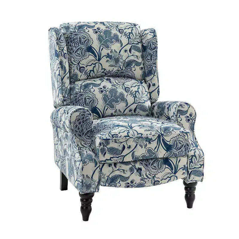 Fauteuil inclinable contemporain manuel moderne à oreilles avec pieds en bois d'hévéa Asikli | Karat Home – Gris