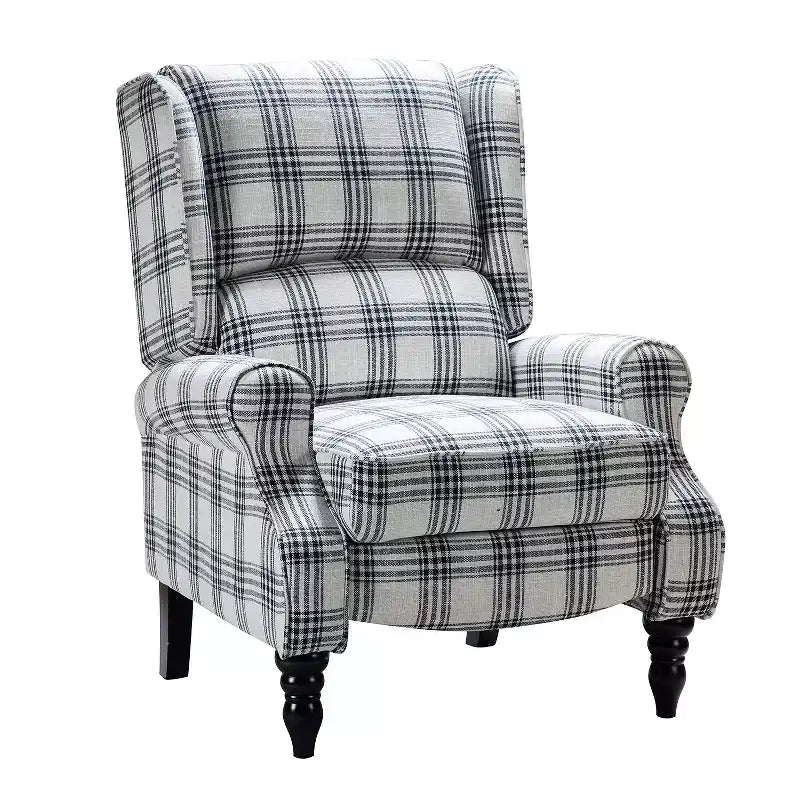 Fauteuil inclinable contemporain manuel moderne à oreilles avec pieds en bois d'hévéa Asikli | Karat Home – Gris