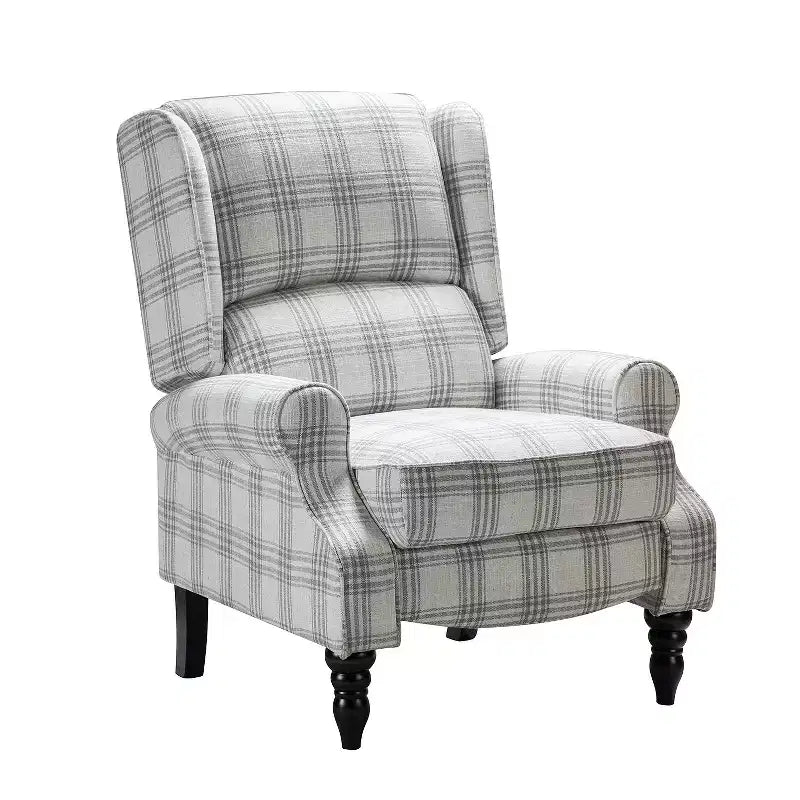 Fauteuil inclinable contemporain manuel moderne à oreilles avec pieds en bois d'hévéa Asikli | Karat Home – Gris