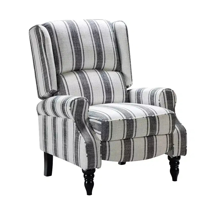 Fauteuil inclinable contemporain manuel moderne à oreilles avec pieds en bois d'hévéa Asikli | Karat Home – Gris