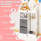 Costway Armoire Penderie Rangement pour Enfants avec Miroir et Bacs à Jouets