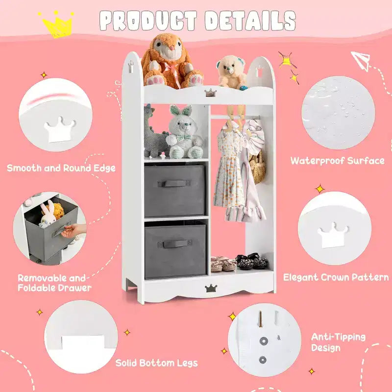 Costway Armoire Penderie Rangement pour Enfants avec Miroir et Bacs à Jouets