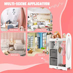 Costway Armoire Penderie Rangement pour Enfants avec Miroir et Bacs à Jouets