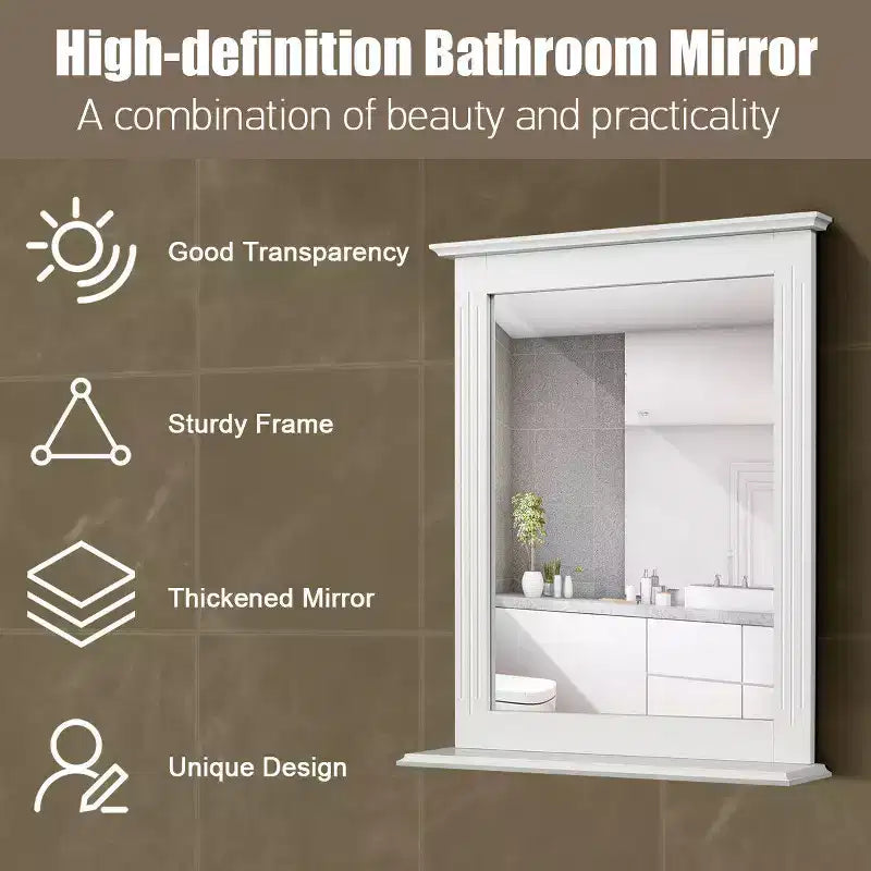 Miroir Mural de Salle de Bain Costway avec Étagère Miroir de Maquillage Carré Utilisation Polyvalente