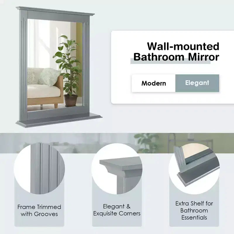 Miroir mural de salle de bain Costway avec étagère, miroir de maquillage polyvalent