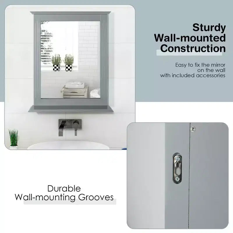 Miroir mural de salle de bain Costway avec étagère, miroir de maquillage polyvalent