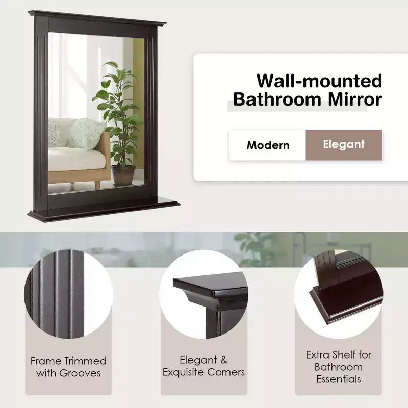 Miroir mural de salle de bain Costway avec étagère, miroir de maquillage polyvalent