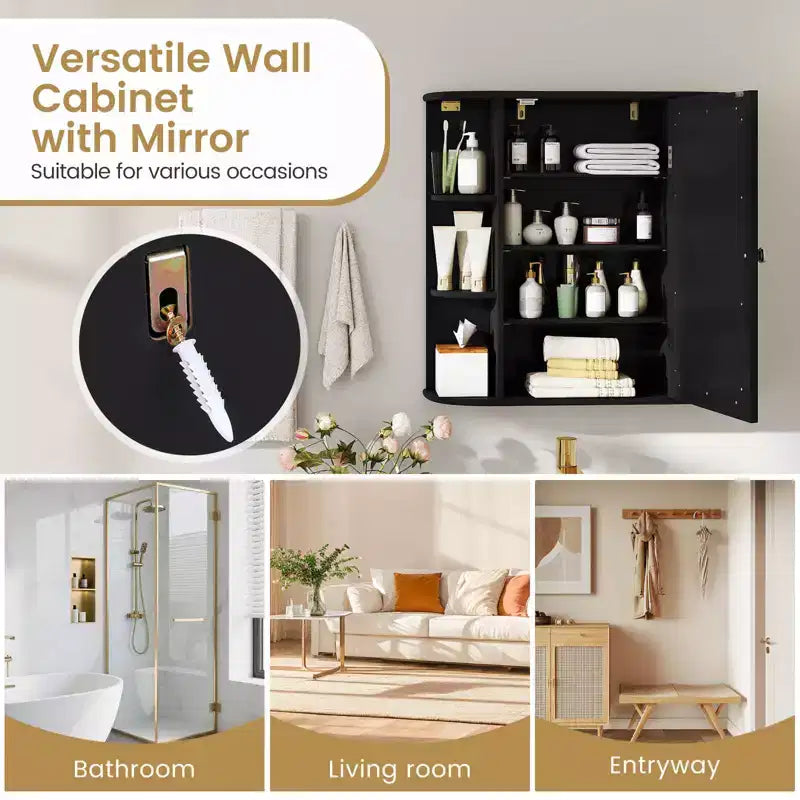 Costway Armoire de Toilette Murale Multifonctionnelle avec Miroir Gris/Blanc/Noir/Marron