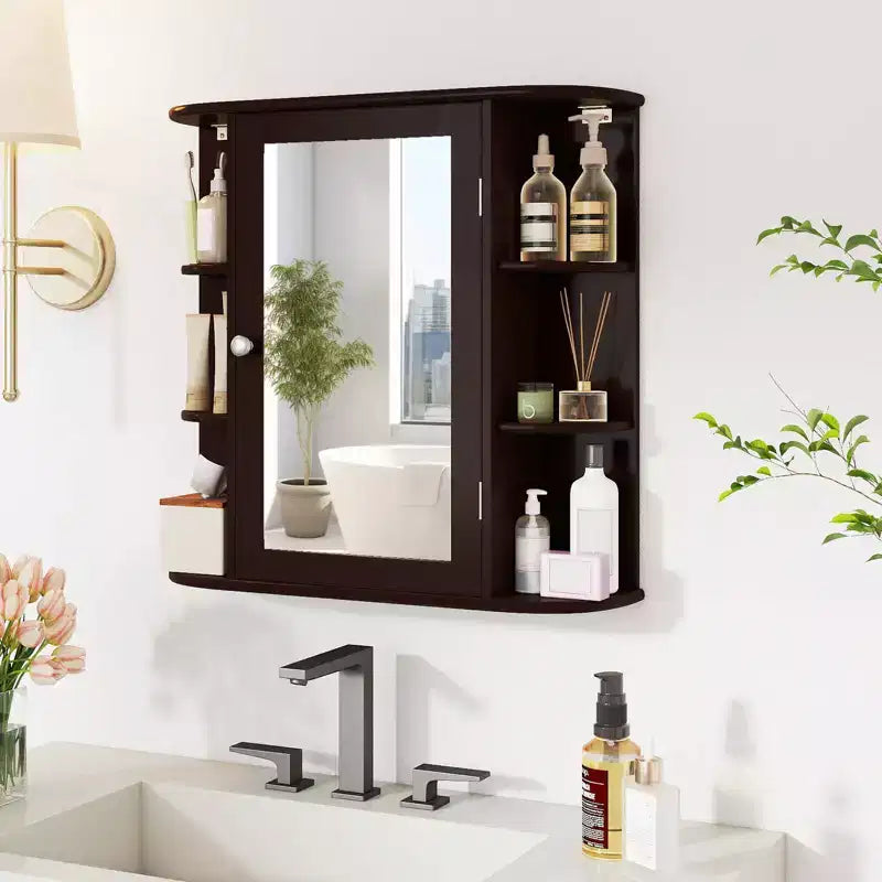Costway Armoire de Toilette Murale Multifonctionnelle avec Miroir Gris/Blanc/Noir/Marron