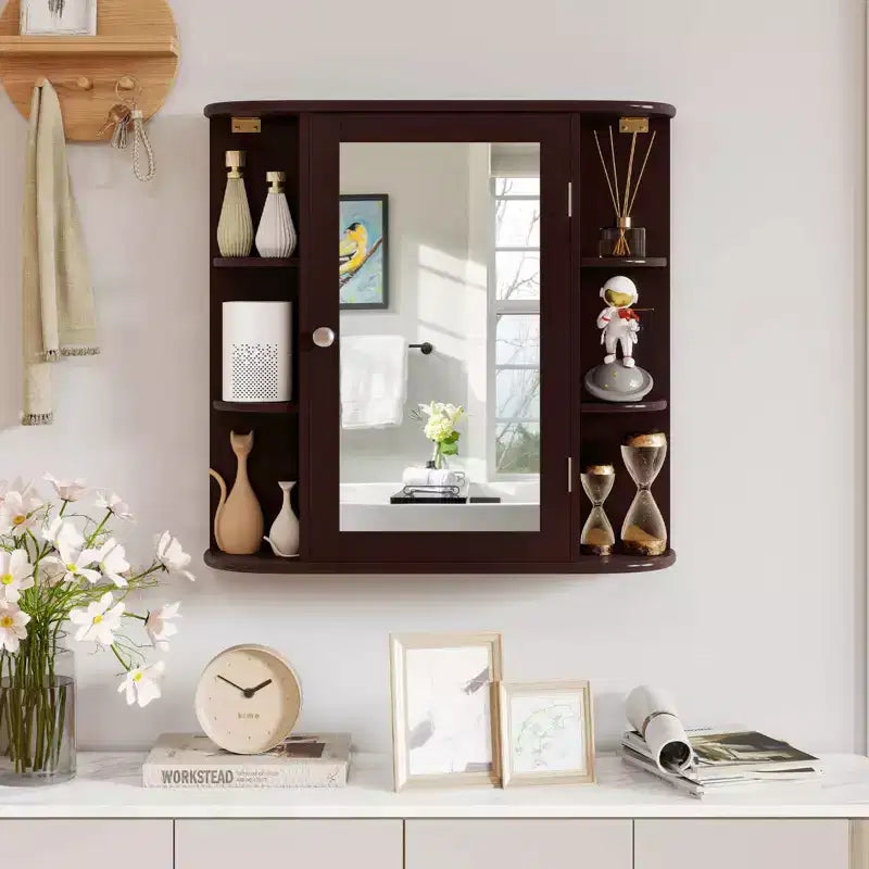 Costway Armoire de Toilette Murale Multifonctionnelle avec Miroir Gris/Blanc/Noir/Marron