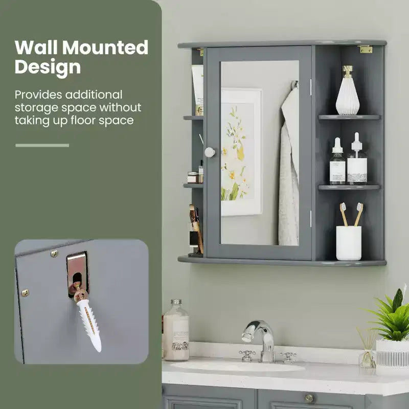 Costway Armoire de Toilette Murale Multifonctionnelle avec Miroir Gris/Blanc/Noir/Marron