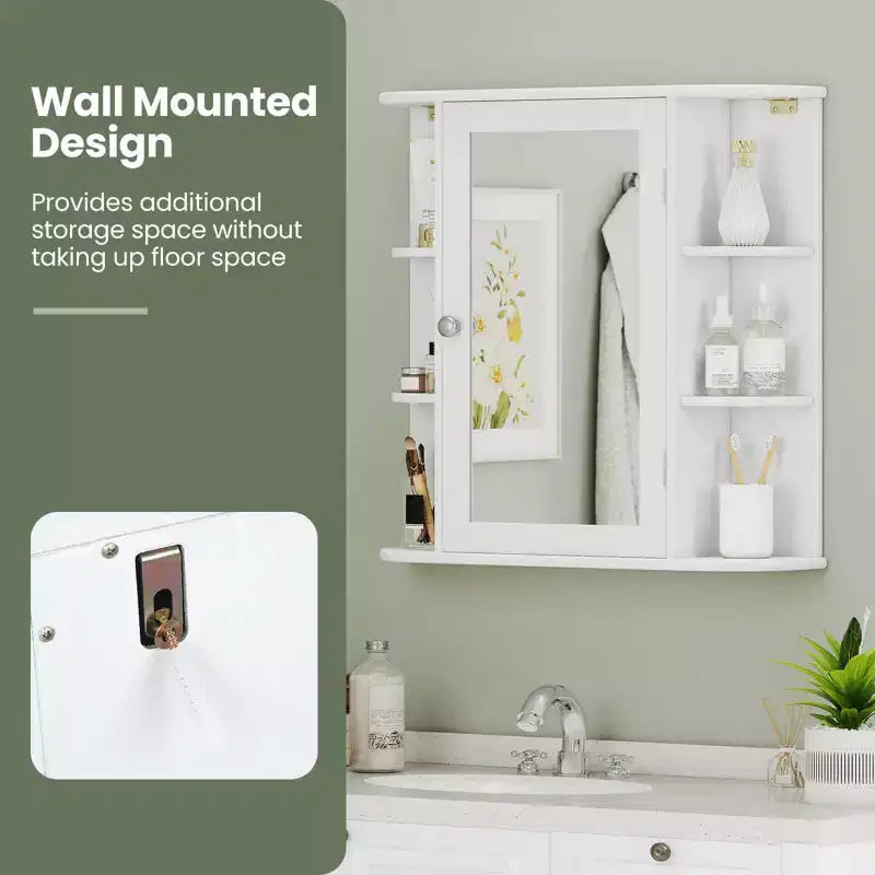 Costway Armoire de Toilette Murale Multifonctionnelle avec Miroir Gris/Blanc/Noir/Marron
